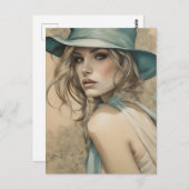  Vrouw in Blauw Briefkaart (Voorkant / Achterkant)