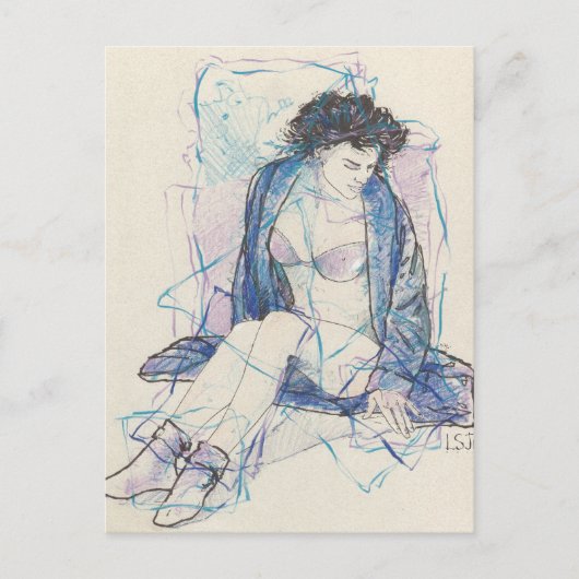 Vrouw in blauw briefkaart (Voorkant)