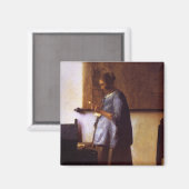 Vrouw in Blauw Leest een brief Magneet (Voorkant / Achterkant)