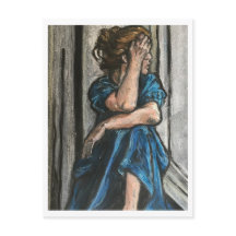 Vrouw in blauwe ansichtkaart