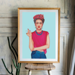 Vrouw in blauwe jeans Olie-schilderij   Foto Afdruk
