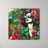 vrouw in bloementuin canvas afdruk (Voorkant)