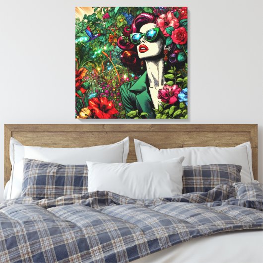 vrouw in bloementuin canvas afdruk (Insitu (Slaapkamer))