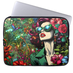  vrouw in bloementuin laptop sleeve