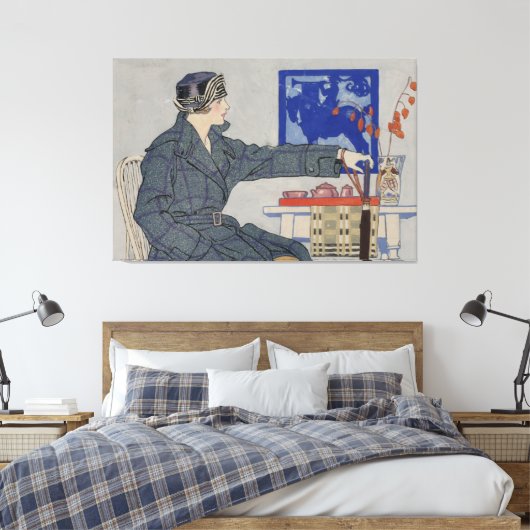 Vrouw in Cafe met spetters Canvas Afdruk (Insitu (Slaapkamer))