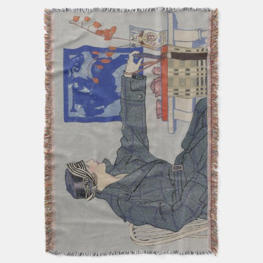 Vrouw in Cafe met spetters Deken (Voorkant Verticaal)