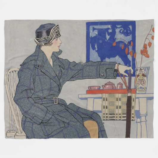 Vrouw in Cafe met  spetters Fleece Deken (Voorkant (Horizontaal))