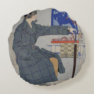 Vrouw in Cafe met  spetters Rond Kussen