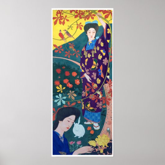 Vrouw in de Bloertuin, Goyō Hashiguchi Poster (Voorkant)