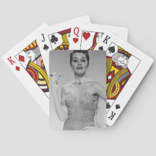Vrouw in de dress pokerkaarten