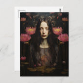 Vrouw in de Lotus Pond Briefkaart (Voorkant / Achterkant)