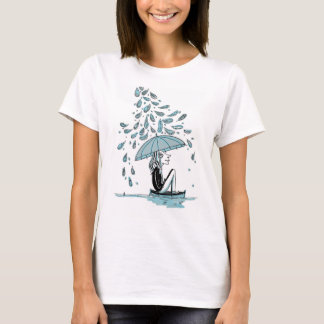 Vrouw in de paraplu t-shirt