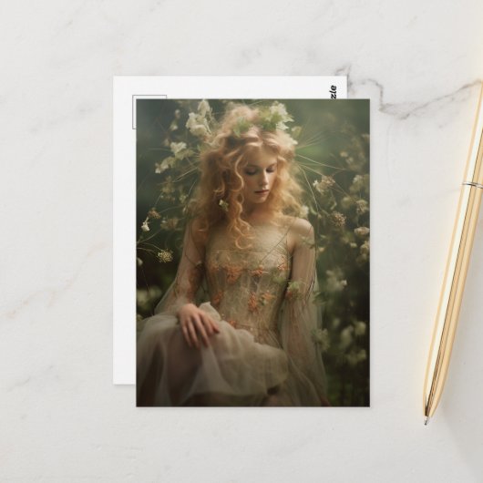 Vrouw in de Wildbloemen Briefkaart (Voorkant / Achterkant in situ)