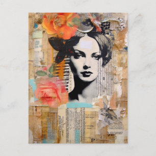 Vrouw in een Abstracte Mixed Media Collage Briefkaart
