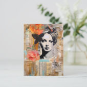 Vrouw in een Abstracte Mixed Media Collage Briefkaart (Staand voorkant)