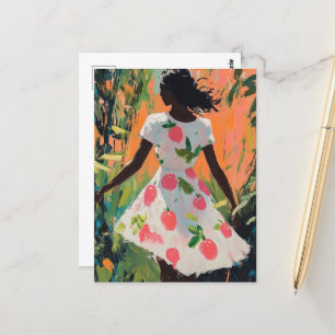 Vrouw in een appeljurk briefkaart