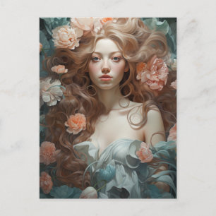 Vrouw in een Bed van Bloemen Briefkaart