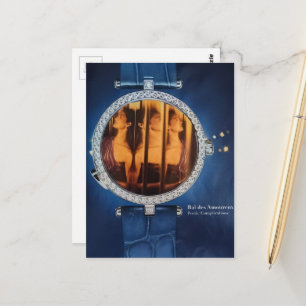 Vrouw in een blauwe horloge surreële collage briefkaart