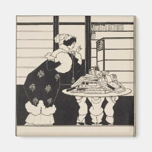 Vrouw in een boekwinkel, ontwerp voor een 'Gele Bo Magneet