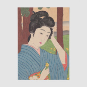 Vrouw in een boomgroep door Hashiguchi Goyo Tissuepapier