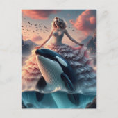 Vrouw in een Fancy roze jurk Killer Whale Ride Briefkaart (Voorkant)