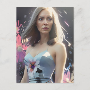 Vrouw in een Floral Dress Briefkaart