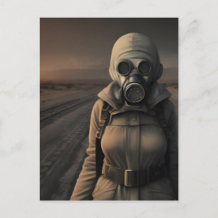Vrouw in een gasmasker, apocalyptische kunst briefkaart