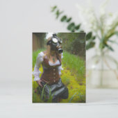 Vrouw in een gasmasker in het Briefkaart Bossen (Staand voorkant)