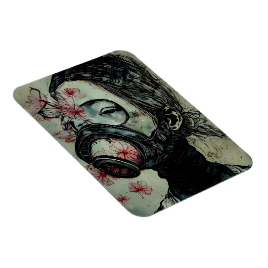 Vrouw in een gasmasker met bloemen magneet (Rechterzijde)