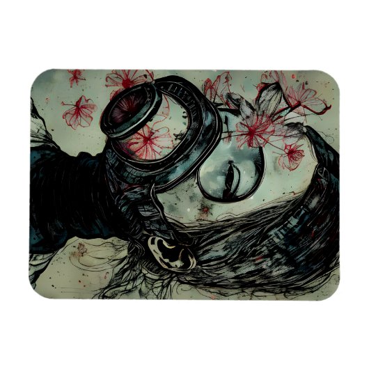 Vrouw in een gasmasker met bloemen magneet (Horizontaal)