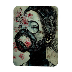 Vrouw in een gasmasker met bloemen magneet