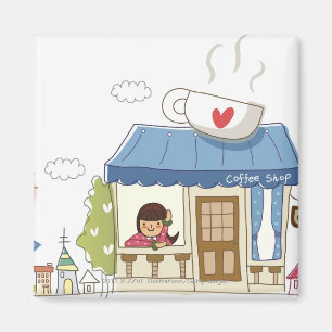 Vrouw in een koffiewinkel magneet
