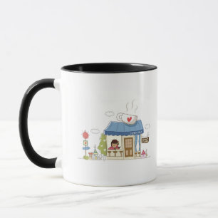 Vrouw in een koffiewinkel mok