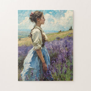 Vrouw in een lavendelveld legpuzzel
