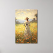Vrouw in een levendige Wildflower Meadow Olieverfs Canvas Afdruk (Voorkant)