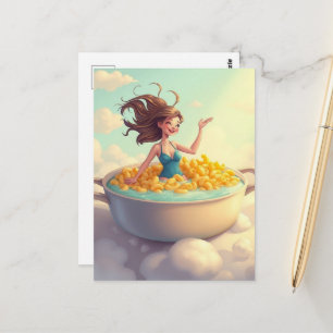 vrouw in een ovenschotel zwembad briefkaart