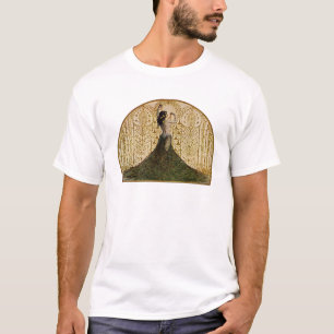 Vrouw in een Peacock Skirt T-shirt