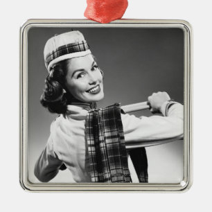 Vrouw in een Pet Metalen Ornament