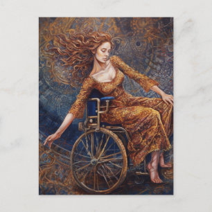 Vrouw in een rolstoel danst vrolijk briefkaart