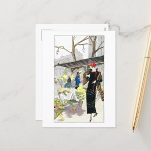 Vrouw in een zwarte fluwelen jurk (1924) feestdagenkaart