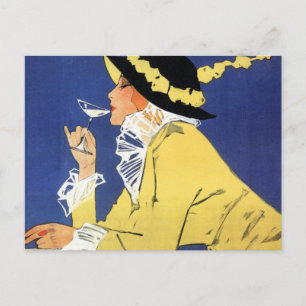 Vrouw in Geel met Drink Briefkaart