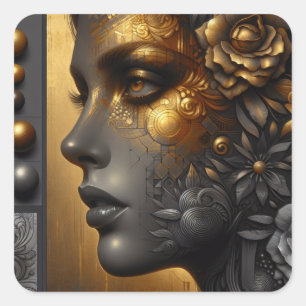 vrouw in goud etherisch vierkante sticker
