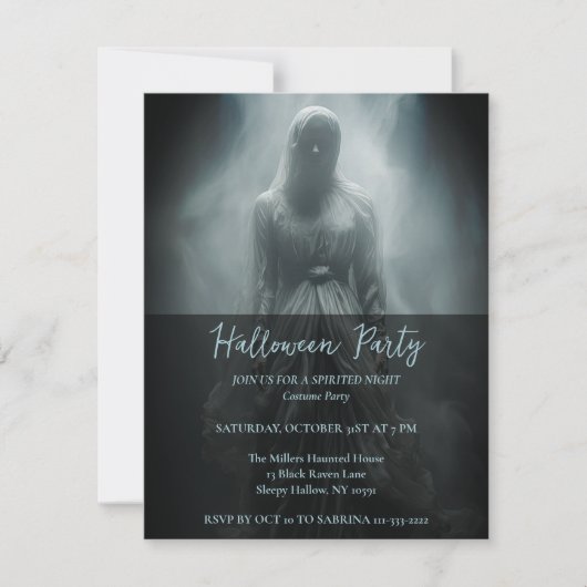 Vrouw in grijs Halloween Uitnodiging (Voorkant)