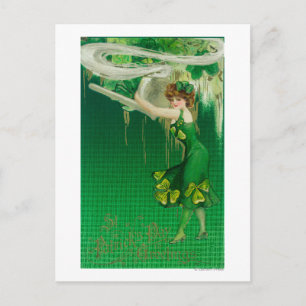 Vrouw in Groen Bedrijf een Pijpschaal Briefkaart