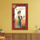 Vrouw in Groene Dress Peeling Apple Canvas Afdruk (Insitu (Woonkamer))