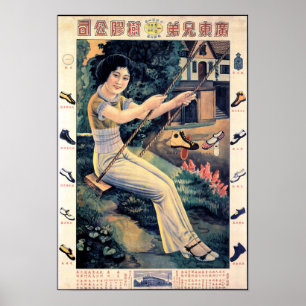 VROUW in het kanton laat oude Chinese reclame zien Poster