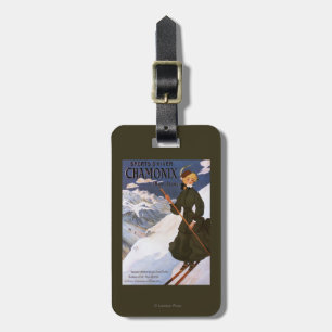 Vrouw in het Poster Groene Skiing Bagagelabel