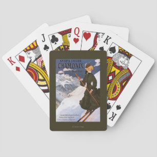 Vrouw in het Poster Groene Skiing Pokerkaarten