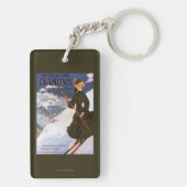 Vrouw in het Poster Groene Skiing Sleutelhanger (achterkant)