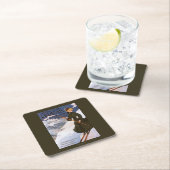 Vrouw in het Poster Groene Skiing Vierkante Kartonnen Onderzetter (Insitu)